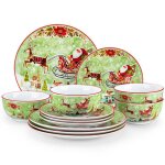 Veweet vaisselle 12 pices traneau  cerfs de nol en porcelaine avec assiette  dner  dessert et ...