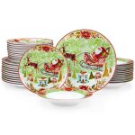 Veweet vaisselle 36 pices traneau  cerfs de nol en porcelaine avec assiette  dner  dessert  soupe ...