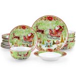 Veweet vaisselle de nol 16 pices traneau  cerfs de nol en porcelaine avec assiette et bol ? pour ...
