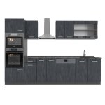 Vicco cuisine r - line noir bton / anthracite 300 cm sans plan de travail
