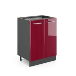 Vicco meuble bas de cuisine r - line rouge bordeaux haute brillance 60 cm pa anthracite
