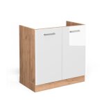 Meuble bas sous - �vier r - line 80cm sans pt blanc haute brillance / ch�ne de force dor� vicco