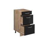 Meuble cuisine r - line 40cm avec tiroirs sans pt noir haute brillance ch�ne de force dor� vicco