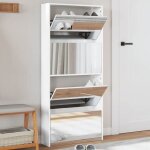 Vidaxl armoire  chaussures miroir 4 niveaux blanc brillant 3228276