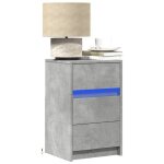 Vidaxl armoire de chevet et lumi�res led gris b�ton bois ding�nierie table dappoint armoire de lit table ...