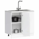 Vidaxl armoire de cuisine kalmar blanc brillant bois ingnierie meuble dvier meuble de cuisine avec ...