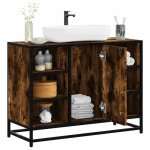 Vidaxl armoire lavabo de salle de bain ch�ne fum� bois ding�nierie meuble de lavabo de salle de bain ...