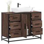 Vidaxl armoire lavabo de salle de bain ch�ne marron bois ding�nierie meuble de lavabo de salle de bain ...