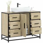 Vidaxl armoire lavabo de salle de bain chne sonoma bois d'ingnierie, meuble de lavabo de salle de bain, ...