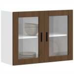 Vidaxl armoire murale de cuisine et porte en verre porto chne marron meuble mural de cuisine armoires ...