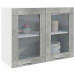 Vidaxl armoire en verre suspendue gris bton 80x31x60 cm, armoire de cuisine, armoire de rangement murale, ...