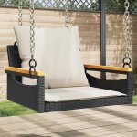 Vidaxl balancelle avec coussins noir 63x62x40 cm rsine tresse, balancelle, chaise suspendue, sige ...