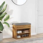 Vidaxl banc � chaussures ch�ne artisanal 62x32x50 cm bois ding�nierie banc banc de rangement si�ge de ...