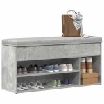Vidaxl banc  chaussures gris bton 102x305x45 cm bois dingnierie banc banquette de couloir sige de ...