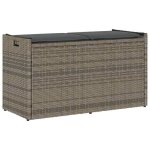 Vidaxl banc de rangement ext�rieur coussin gris 100 cm r�sine tress�e banc de rangement de jardin banc ...