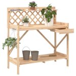 Vidaxl banc de rempotage avec treillis, support de plantes avec crochets et tiroir, table de rempotage ...