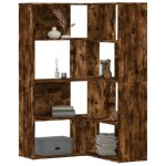 Vidaxl bibliothque dangle  4 niveaux chne fum bois dingnierie tagre  livres dangle vitrine dangle ...