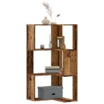 Vidaxl bibliothque dangle  3 niveaux vieux bois bois dingnierie tagre  livres dangle vitrine dangle ...