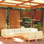 Vidaxl bois de pin massif salon de jardin 10 pcs avec coussins mobilier de patio meubles dext�rieur mobilier ...