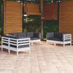 Vidaxl bois de pin massif salon de jardin 7 pcs avec coussins mobilier de patio meubles dext�rieur mobilier ...