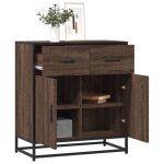 Vidaxl buffet chne marron 68x35x76 cm bois d'ingnierie et mtal, meuble de rangement, meuble de rangement ...