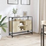 Vidaxl buffet avec dessus en verre chne sonoma bois dingnierie meuble de rangement meuble de rangement ...