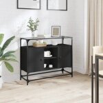Vidaxl buffet avec dessus en verre noir 98x35x81 cm bois dingnierie meuble de rangement meuble de rangement ...