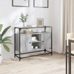 Vidaxl buffet avec dessus en verre sonoma gris bois d'ingnierie, meuble de rangement, meuble de rangement ...