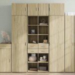 Vidaxl buffet haut ch�ne sonoma 70x425x185 cm bois ding�nierie buffet meuble de rangement armoire haute ...