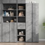 Vidaxl buffet haut gris b�ton 40x425x185 cm bois ding�nierie buffet placard armoire lat�rale armoire ...