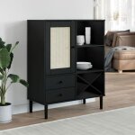 Vidaxl buffet senja aspect rotin noir 90x40x112cm bois massif de pin 358054