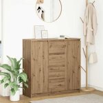 Vidaxl buffet tiroirs ch�ne artisanal 1005x35x985 cm bois ing�nierie meuble de rangement buffet meuble ...