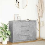 Vidaxl buffet avec tiroirs gris b�ton 1005x35x76 cm bois ding�nierie meuble de rangement buffet meuble ...
