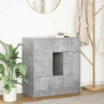 Vidaxl buffet avec tiroirs et portes gris b�ton 705x34x745 cm meuble de rangement armoire de buffet meuble ...
