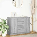Vidaxl buffet avec tiroirs sonoma gris 1005x35x76cm bois ding�nierie meuble de rangement buffet meuble ...