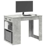 Vidaxl bureau avec tiroir et �tag�re gris b�ton bois ding�nierie 858689
