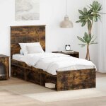 Vidaxl cadre de lit ch�ne fum� 75 x 190 cm bois de pin massif chambre � coucher rectangulaire moderne ...