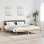 Vidaxl cadre de lit marron et taupe 180 x 200 cm bois massif en pin lit plateforme contemporain accroch� ...
