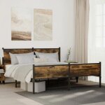 Vidaxl cadre de lit en mtal sans matelas chne fum 160x200 cm 3301386