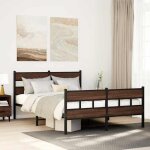 Vidaxl cadre de lit en mtal sans matelas chne marron 160x200 cm lit double meuble de chambre  coucher ...