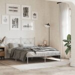 Vidaxl cadre de lit m�tal sans matelas et t�te de lit blanc 140x190 cm 376551