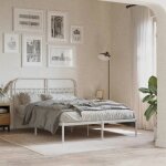 Vidaxl cadre de lit mtal avec tte de lit blanc 140x190 cm lit double meuble de chambre  coucher lit ...