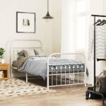 Vidaxl cadre de lit mtal avec tte de lit / pied de lit blanc 90x190 cm lit simple meuble de chambre ...