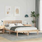 Vidaxl cadre de lit plateforme en bois de pin massif 140 x 190 cm design moderne et solide pas besoin ...