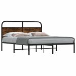 Vidaxl cadre de lit sans matelas 140x200 cm chne fum bois ingnierie meuble de chambre  coucher lit ...