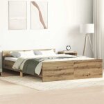 Vidaxl cadre de lit sans matelas chne artisanal 140x200 cm meuble de chambre sommier lit lit double ...