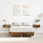 Vidaxl cadre de lit sans matelas ch�ne fum� 140x190 cm bois ing�nierie meuble de chambre � coucher sommier ...