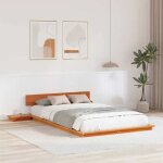 Vidaxl cadre de lit au sol avec tables de chevet marron ciré 120x190cm bois massif design japonais et ... Vidaxl cadre de lit au sol avec tables de chevet marron ciré 120x190cm bois massif design japonais et ...