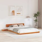 Vidaxl cadre de lit au sol avec tables de chevet marron ciré 150x200cm en bois massif durable design ... Vidaxl cadre de lit au sol avec tables de chevet marron ciré 150x200cm en bois massif durable design ...