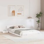 Vidaxl cadre de lit avec tables de nuit blanc 140x190cm bois massif design int�gr� rangement mobilier ...